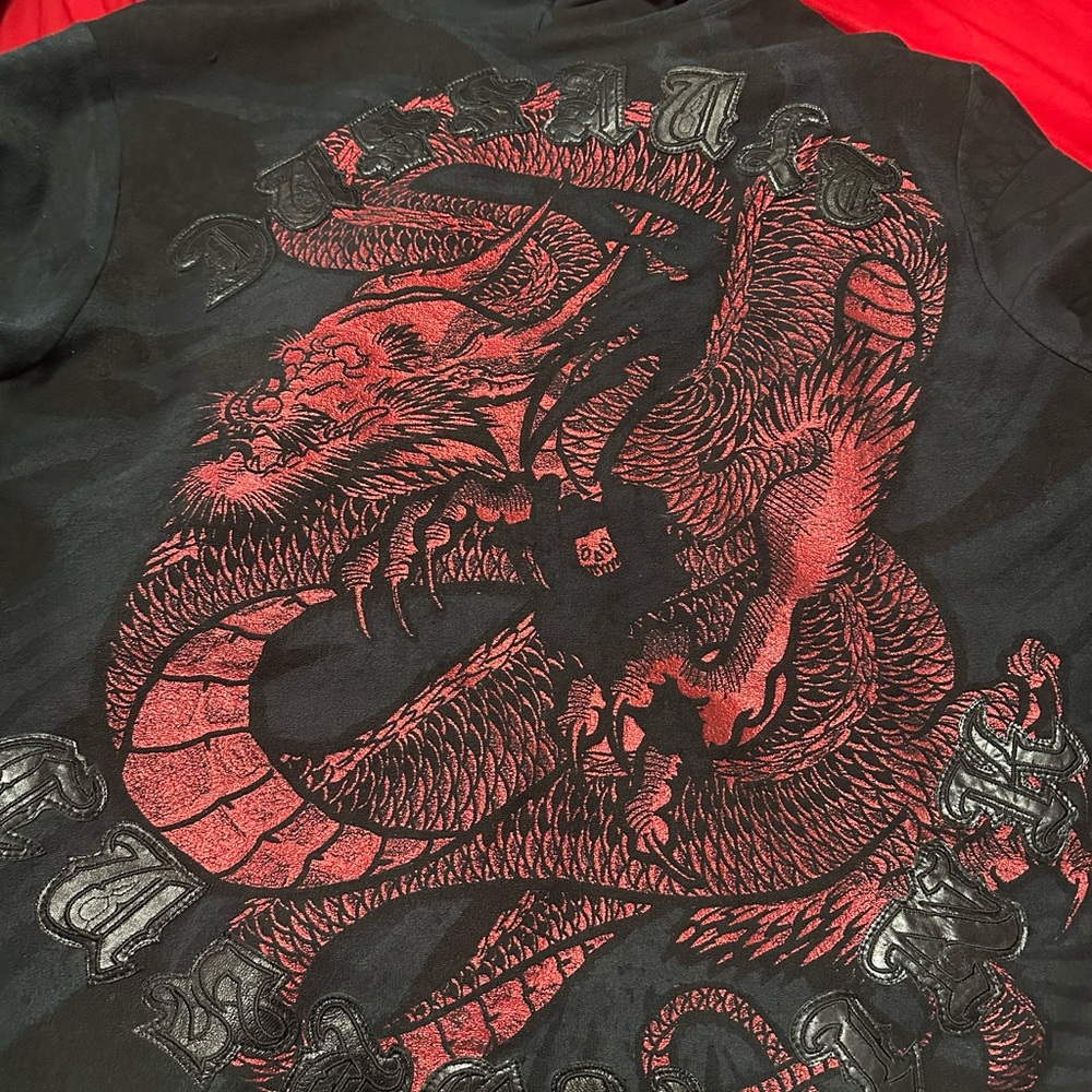 Men's Dussault Red Foil Dragon Magnificent 7 Hoodie XXL Discontinued 180 made